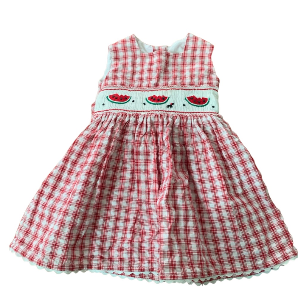 Strasburg Red Plaid Dress with Watermelon Embroidery
